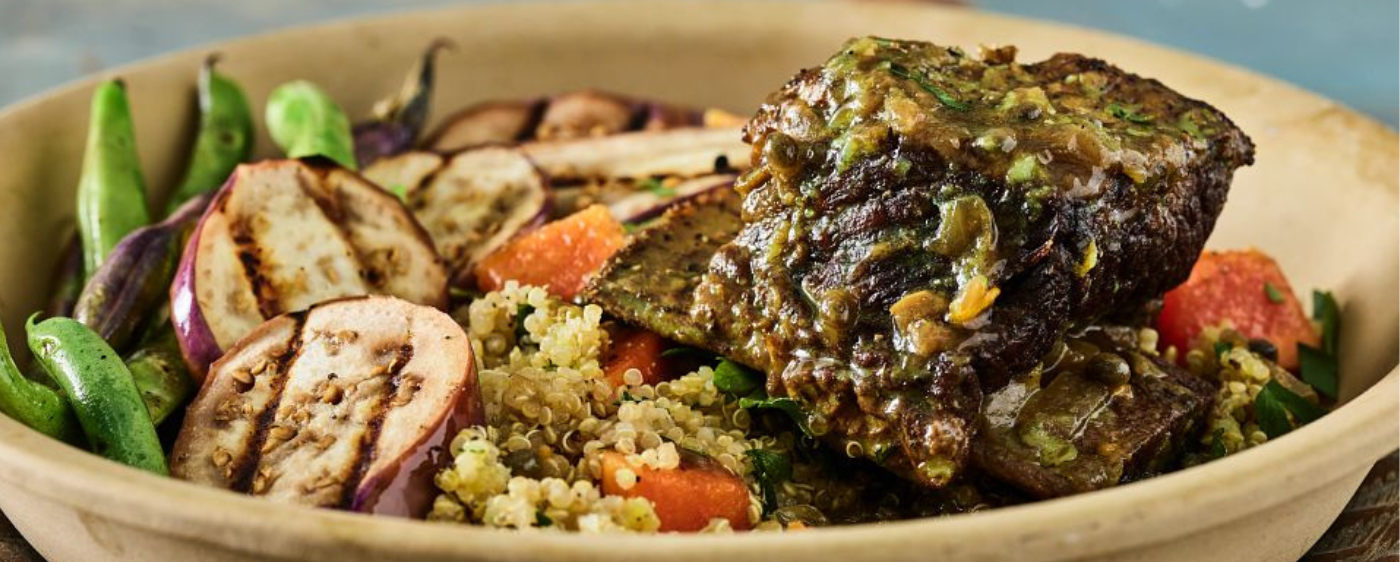 Aji-Braised Beef Short Ribs with Golden Herbed Quinoa