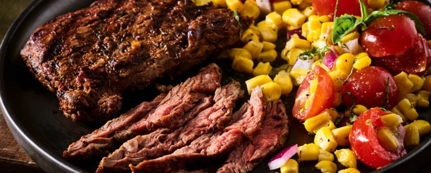 Cowboy Marinated Skirt Steak with Corn Salad